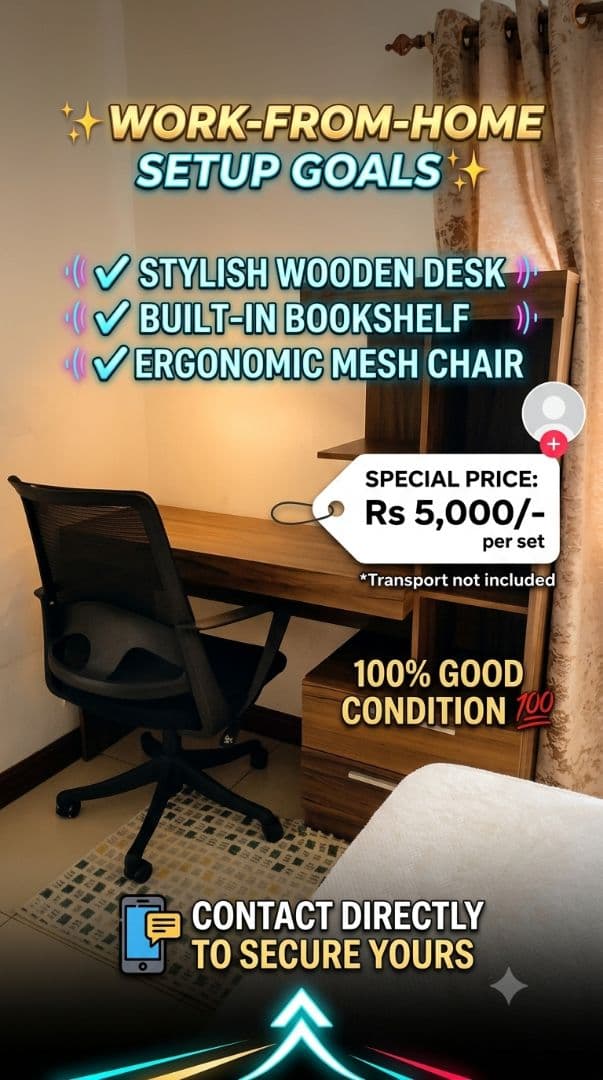 Wooden Desk with Built-in Bookshelf and Ergonomic Mesh Chair - Image 1 of 1