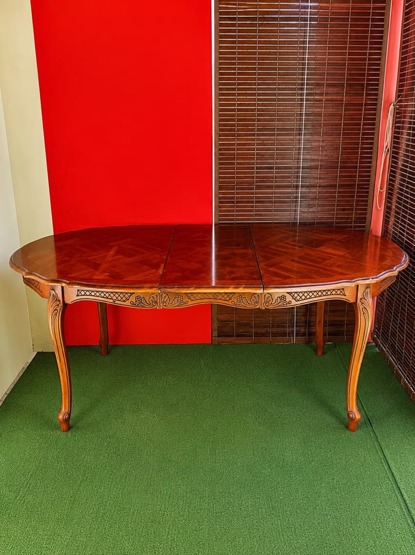 Extendable Wooden Dining Table with Carved Details thumbnail 2