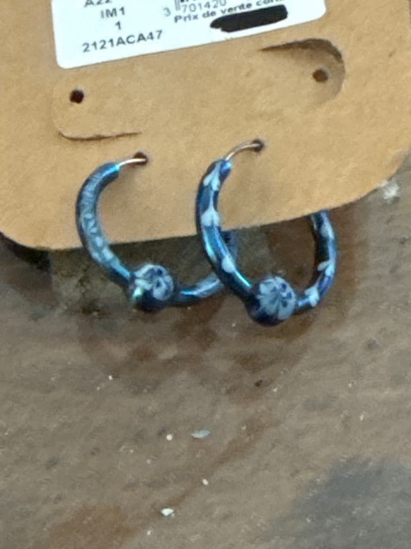Blue Floral Hoop Earrings - Image 1 of 1