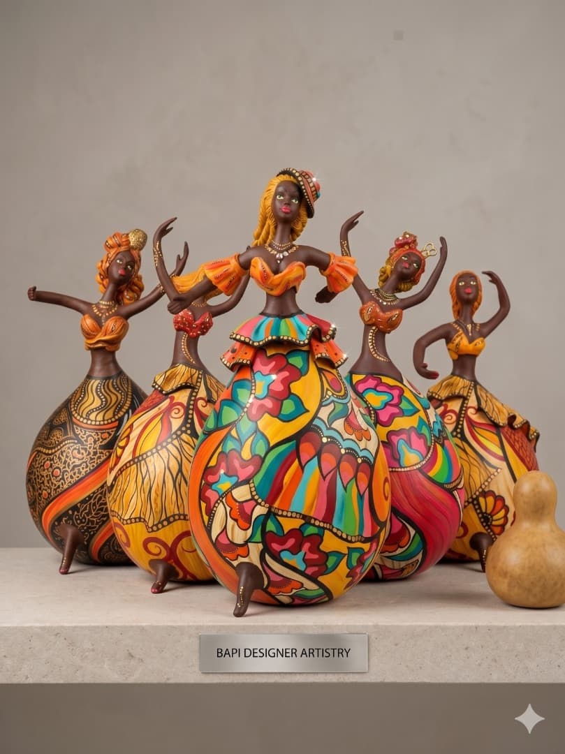 Bapi Designer Hand-Painted Gourd Dancer Figurine - Image 1 of 5
