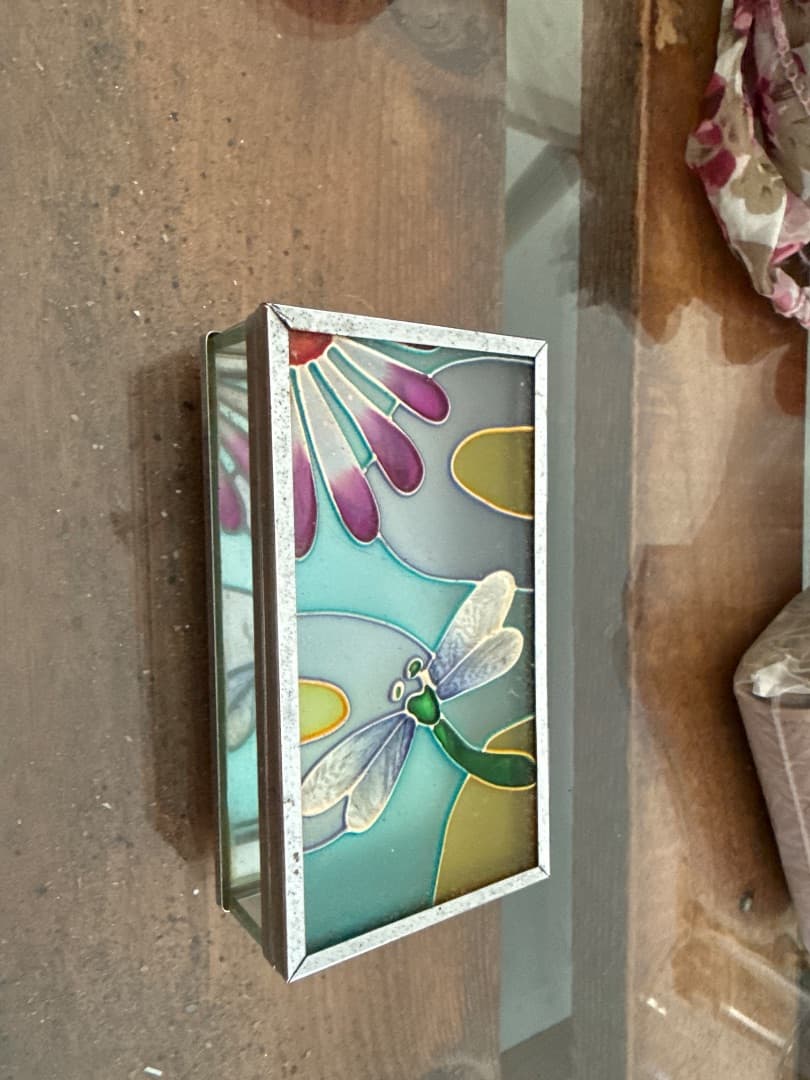 Dragonfly Floral Stained Glass Pocket Mirror - Image 1 of 2