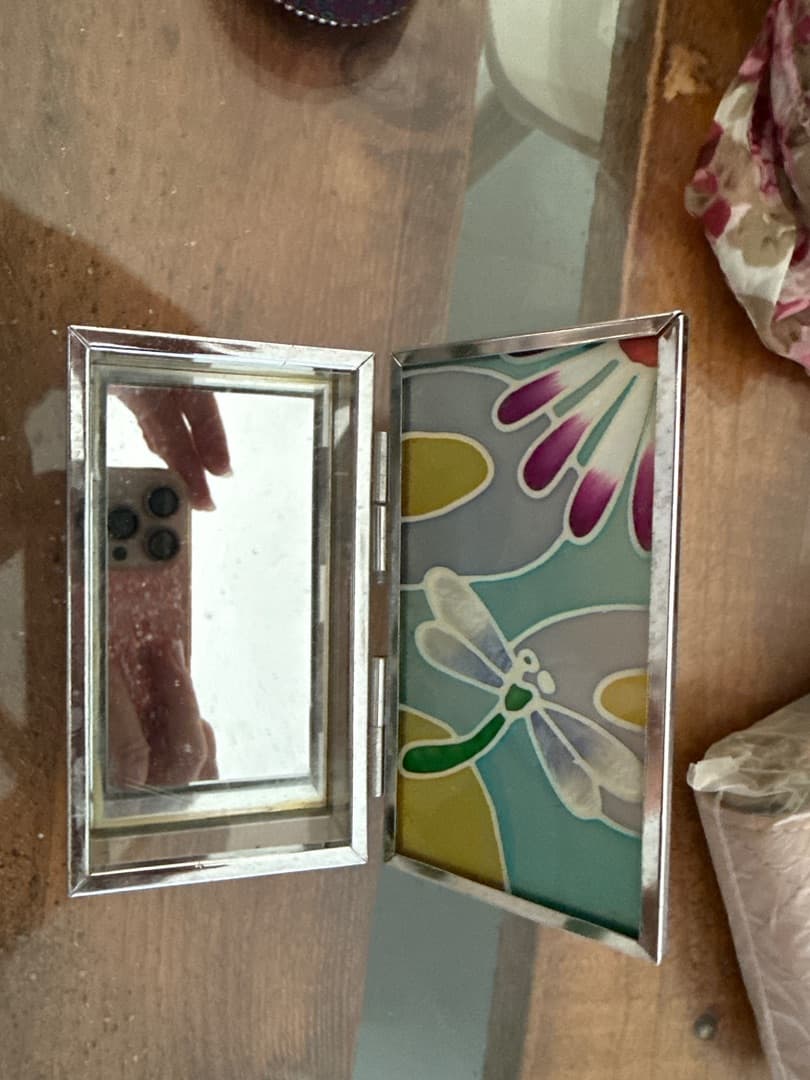 Dragonfly Floral Stained Glass Pocket Mirror thumbnail 2