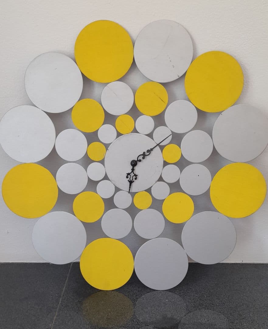 Modern Wall Clock Yellow & White Circles Design