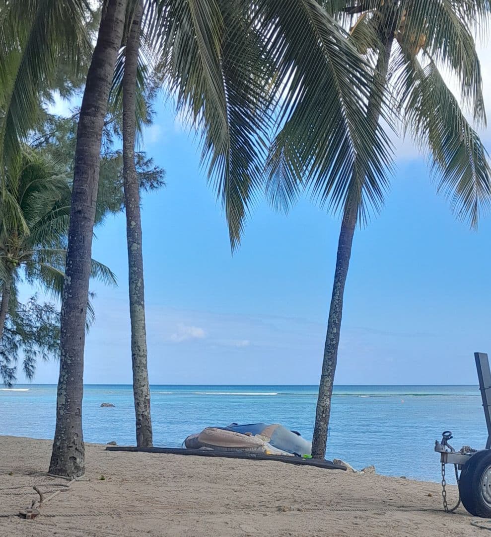 Inflatable Boat with Trailer on Beach - Image 1 of 1