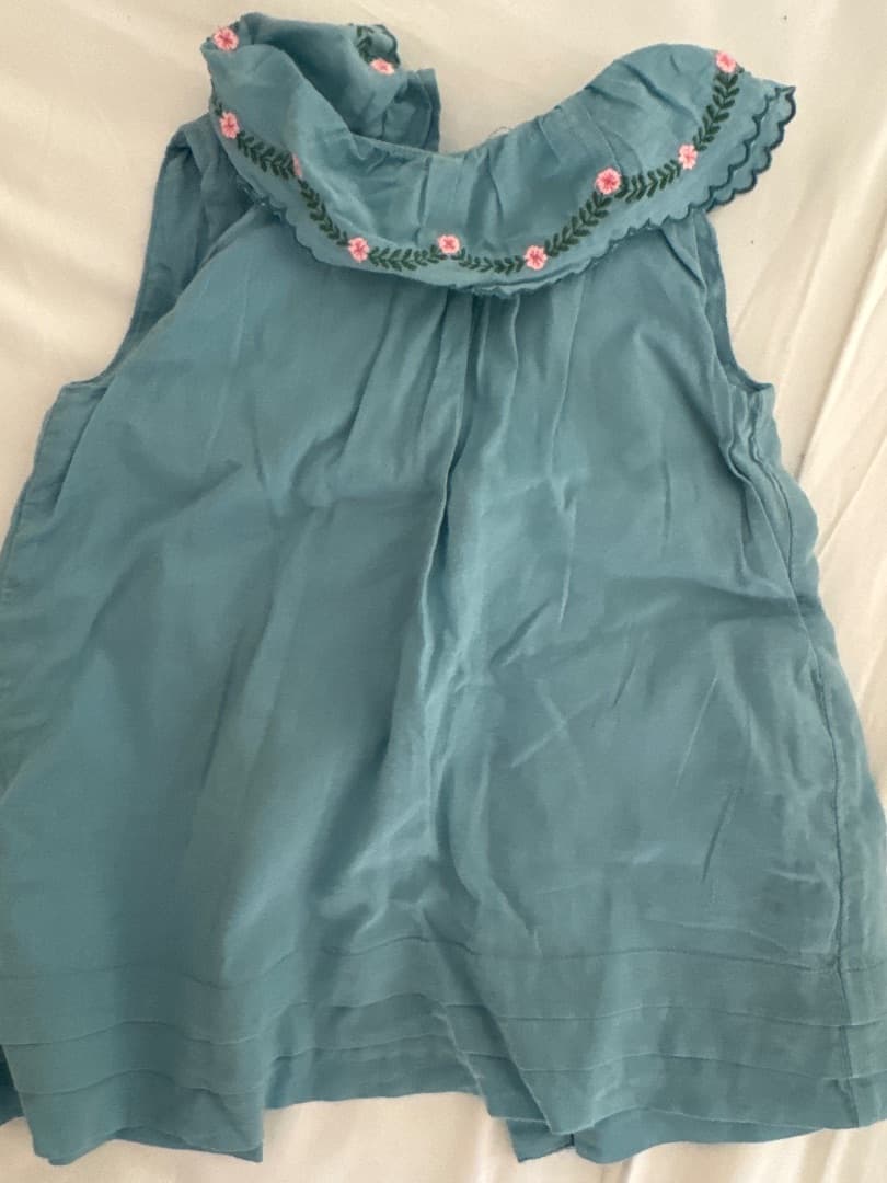 Cyrillus Baby Dress 6 Months Blue with Pink Embroidery - Image 1 of 4