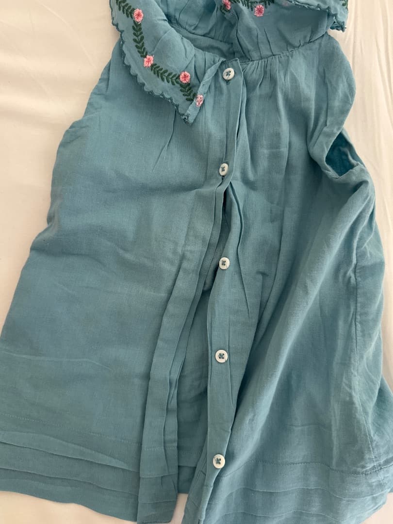 Cyrillus Baby Dress 6 Months Blue with Pink Embroidery thumbnail 2