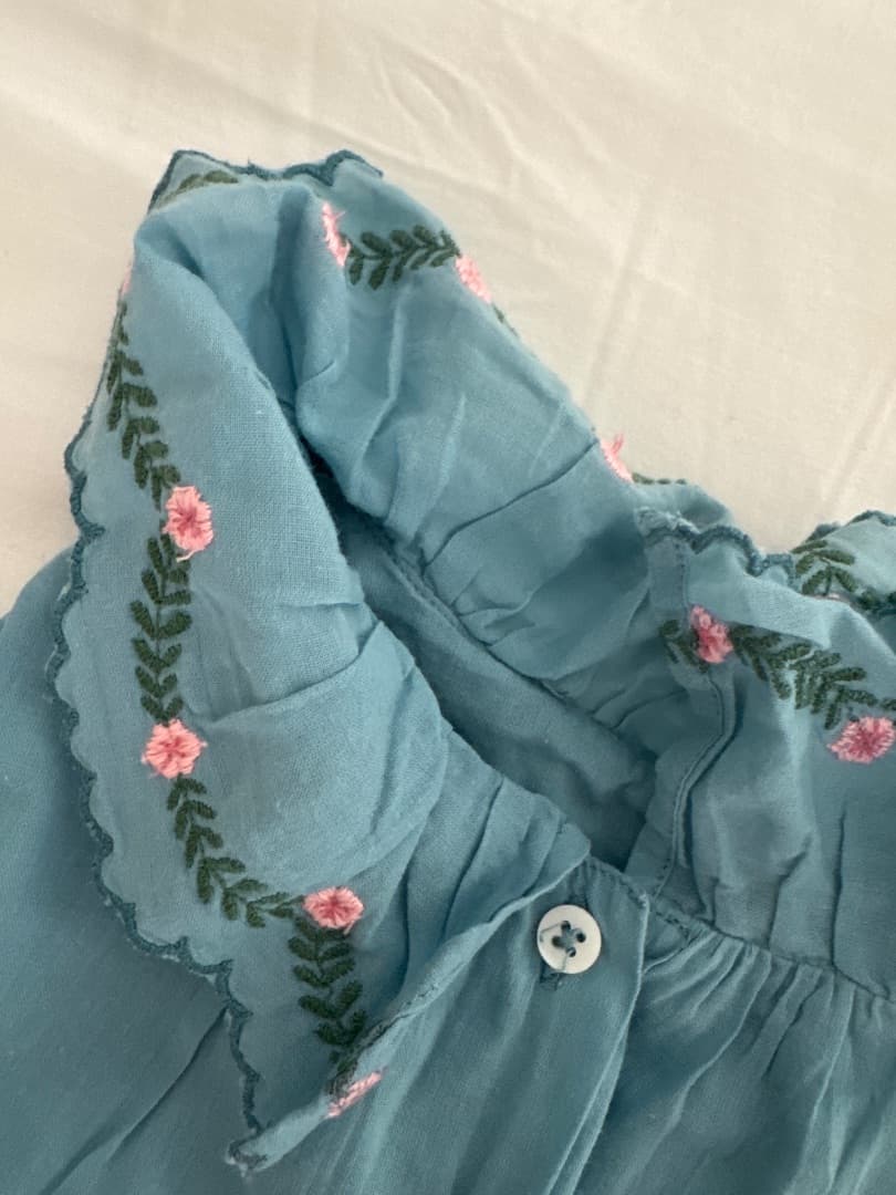 Cyrillus Baby Dress 6 Months Blue with Pink Embroidery thumbnail 3