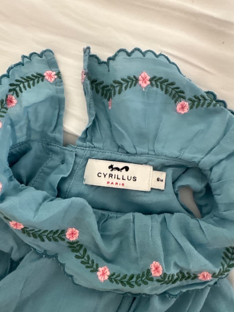 Cyrillus Baby Dress 6 Months Blue with Pink Embroidery thumbnail 4