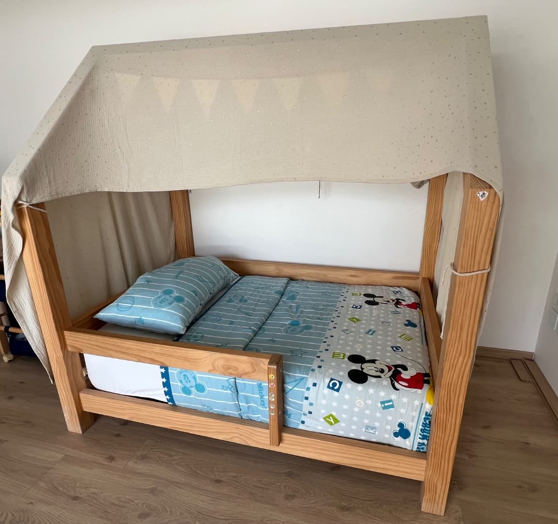 House Bed 140x90cm Pine Wood w/ Mattress & Accessories thumbnail 2