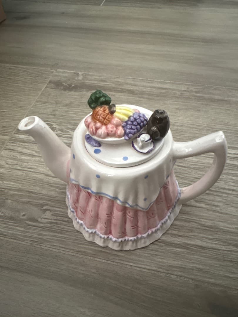 Decorative Ceramic Teapot with Fruit Design Pink White