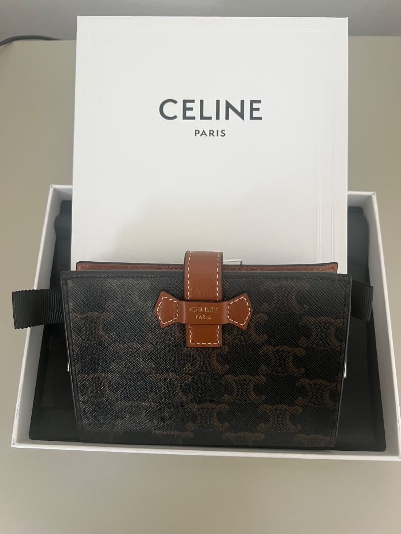 Celine Canvas and Leather Wallet Brown Black - Image 1 of 3