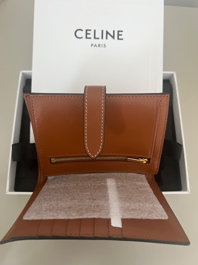 Celine Canvas and Leather Wallet Brown Black thumbnail 2