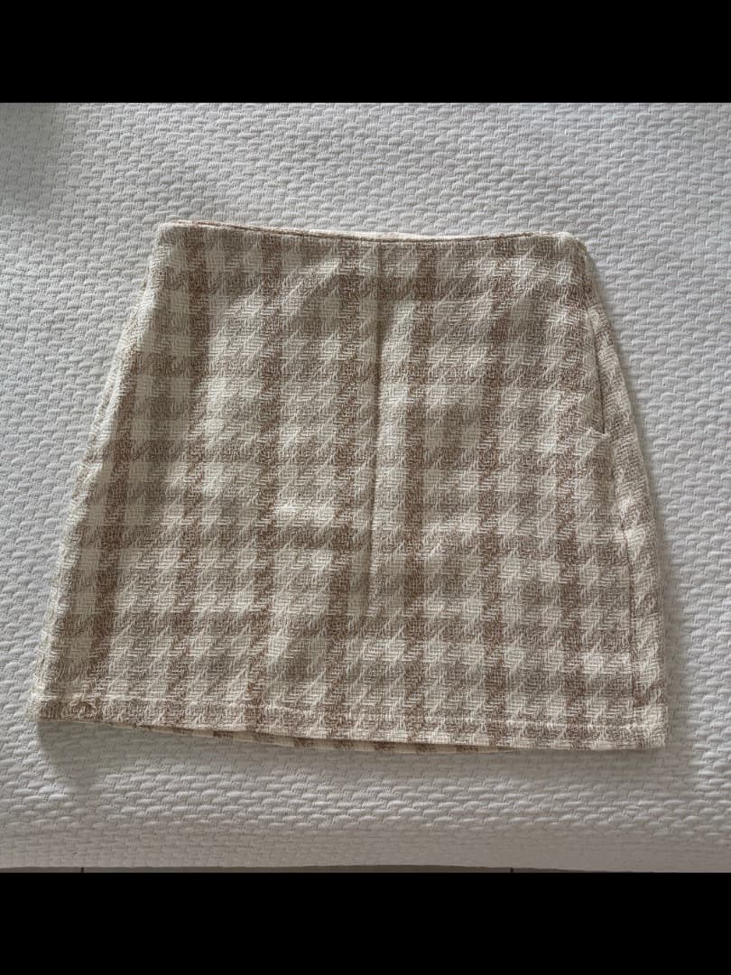 Beige Gingham Plaid Mini Skirt - Image 1 of 1