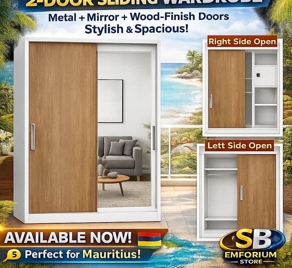 2-Door Sliding Wardrobe Metal Mirror Wood-Finish - Image 1 of 1