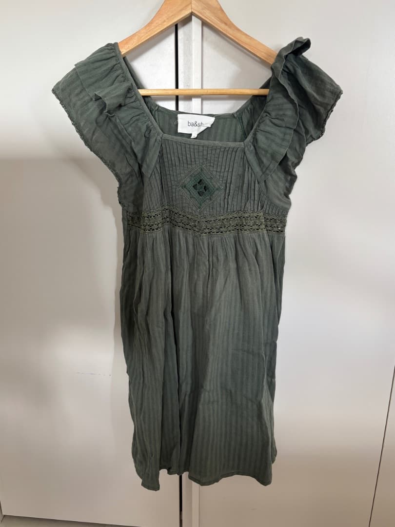 Ba&sh Green Ruffle Shoulder Dress - Image 1 of 1