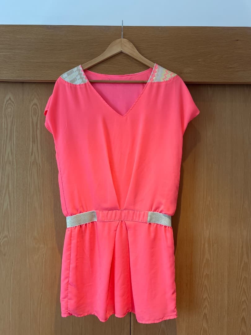 Hot Pink Women's Jumpsuit with Lace Shoulders - Image 1 of 1