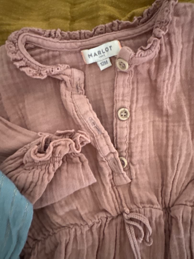 Marlot 12 Months Baby Rompers Lot - Blue & Pink Gauze Cotton thumbnail 2