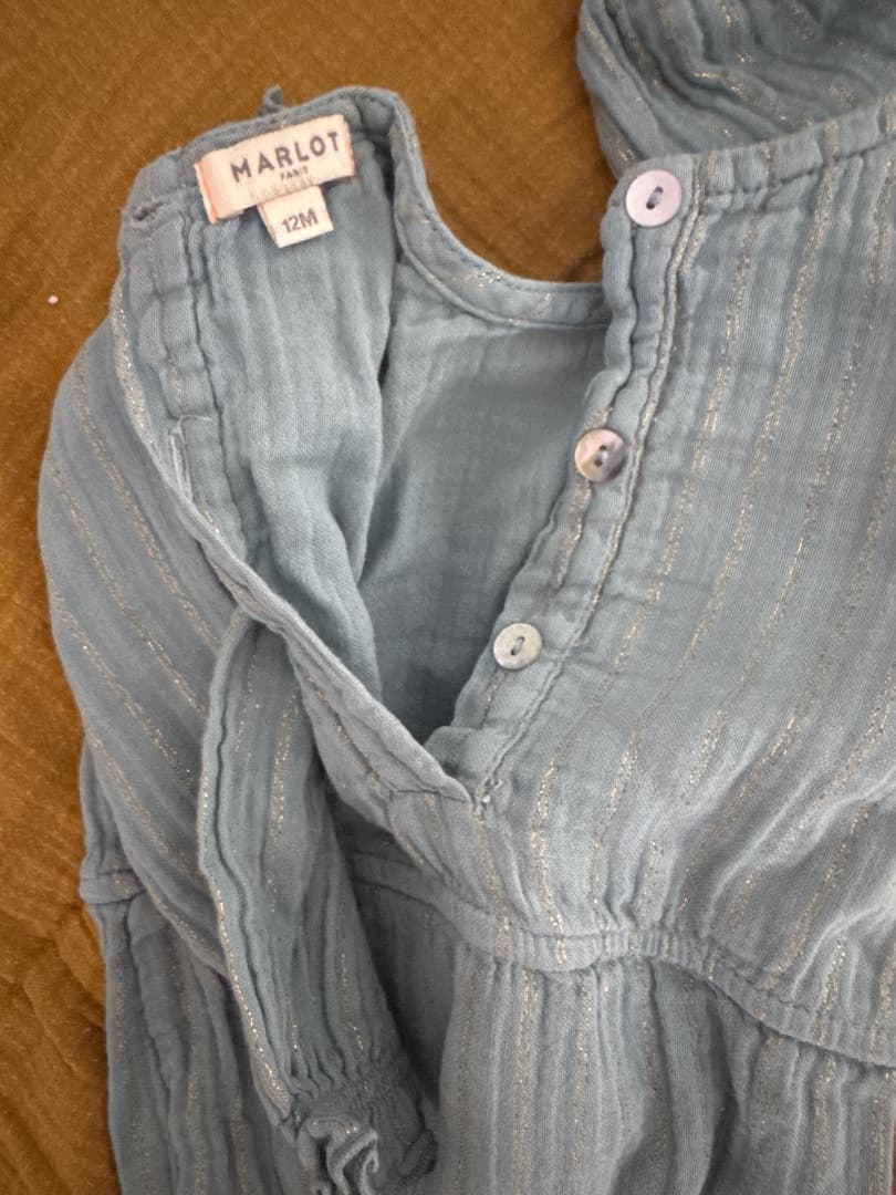 Marlot 12 Months Baby Rompers Lot - Blue & Pink Gauze Cotton thumbnail 3