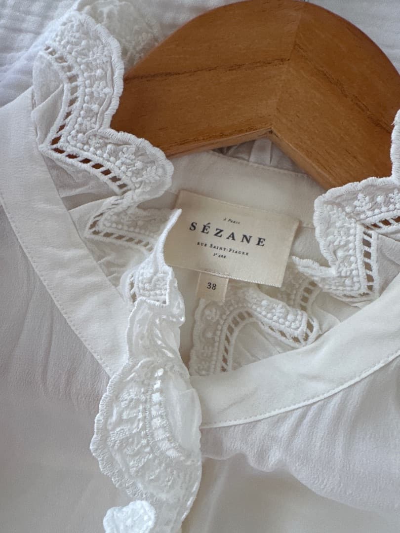 Sézane White Silk Lace Blouse Size 38 thumbnail 2