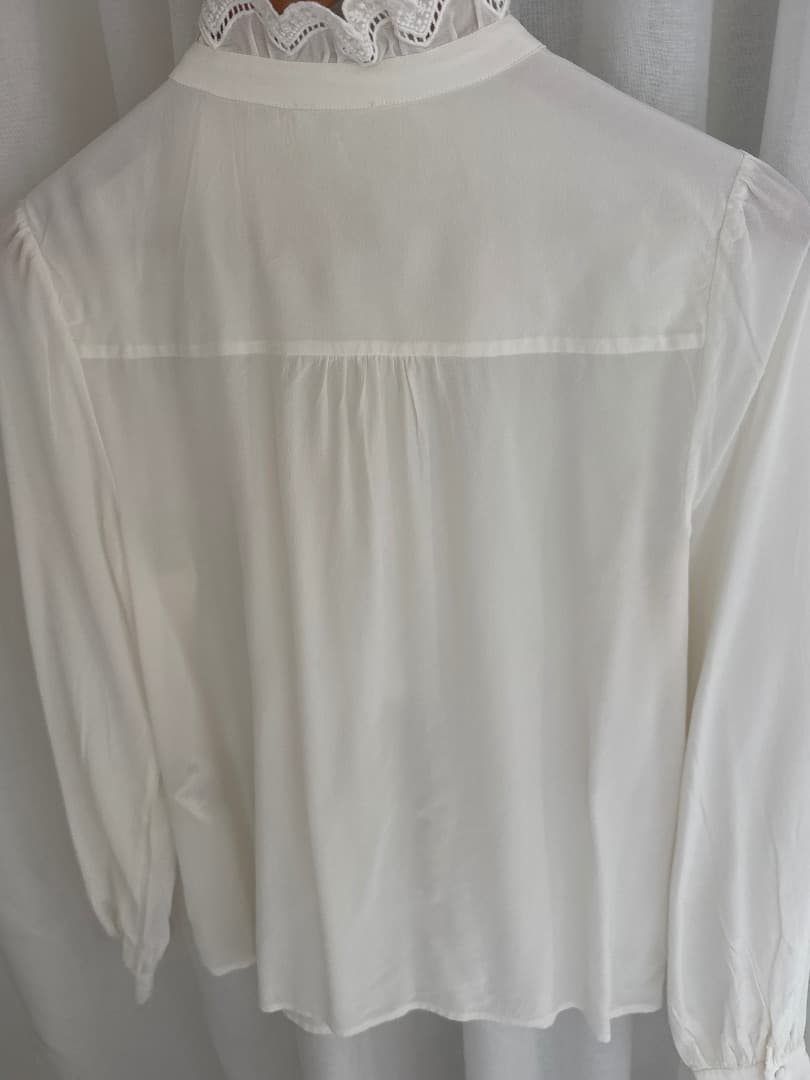Sézane White Silk Lace Blouse Size 38 thumbnail 4