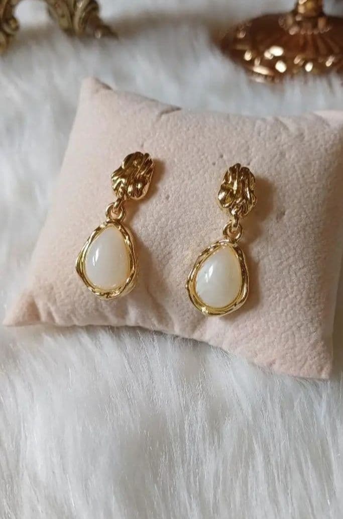 Gold Tone Drop Earrings with White Stones - Image 1 of 1