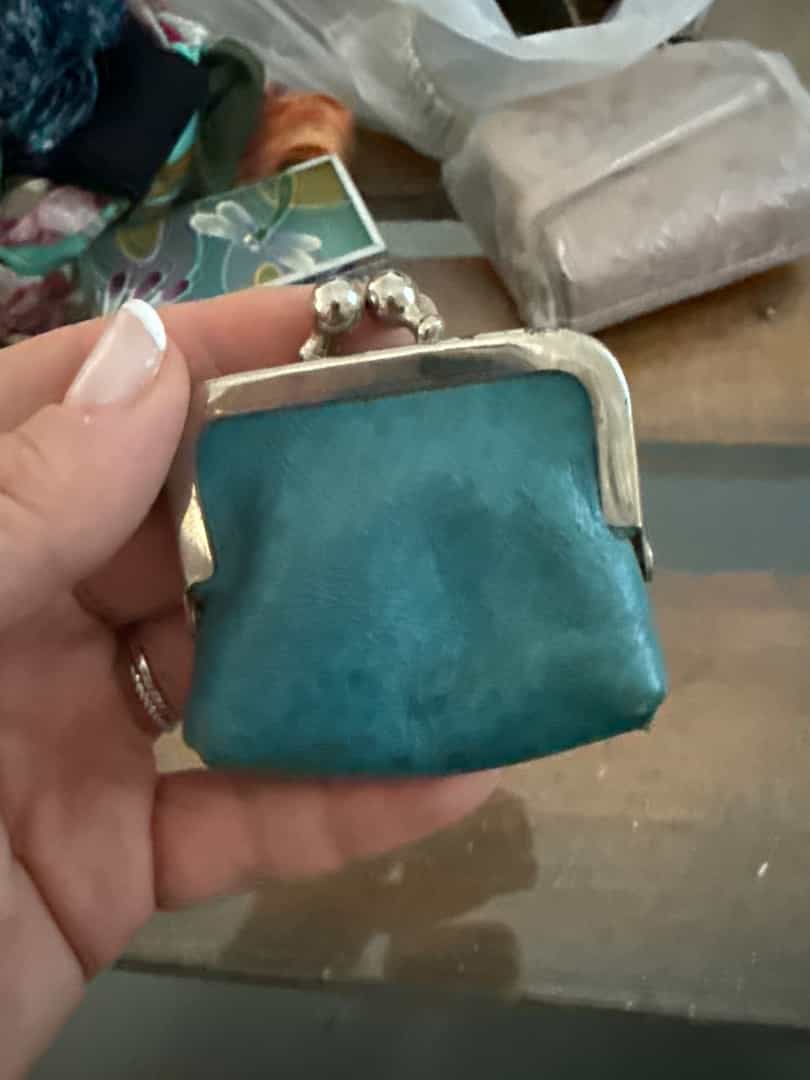 Porte-monnaie vintage en cuir bleu sarcelle