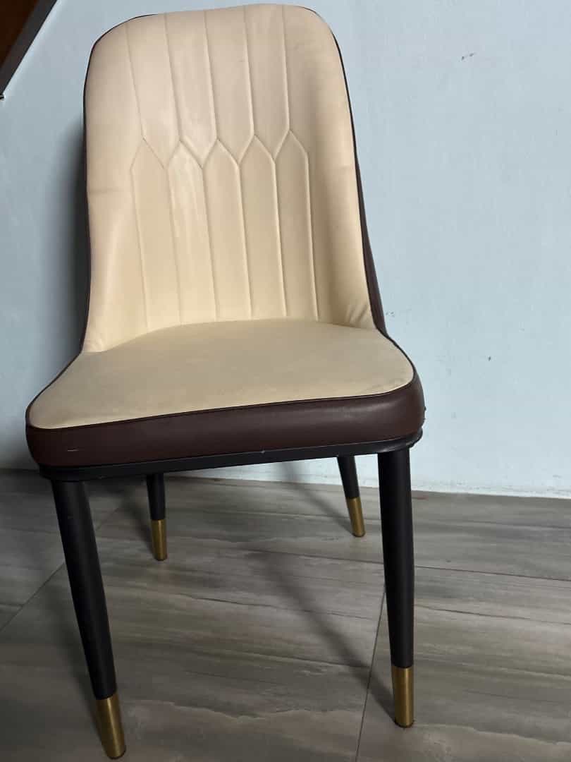 Set of 8 Semi Leather Chairs Off White and Brown