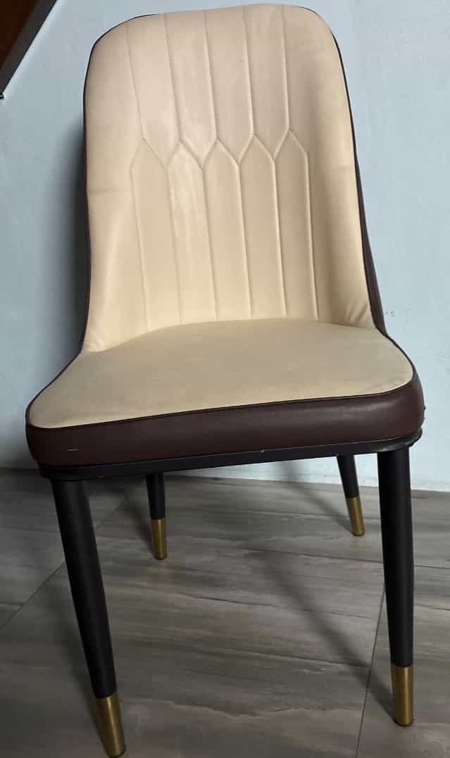 Set of 8 Semi Leather Chairs Off White and Brown