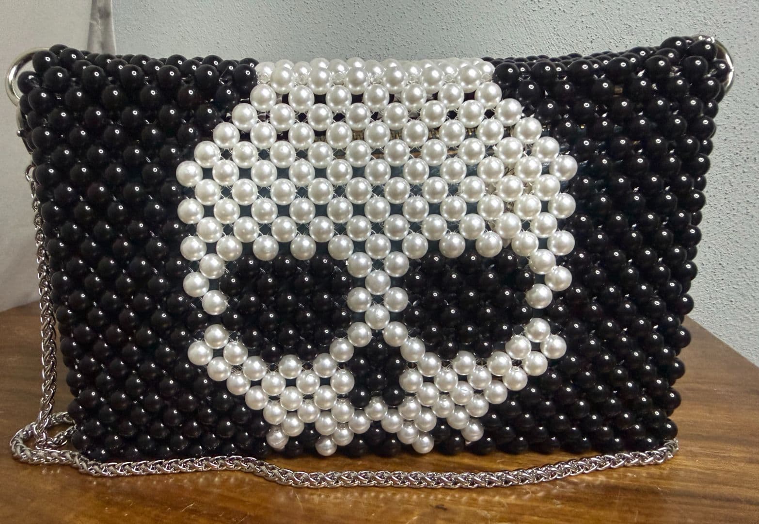 Handmade Pearl Beaded Skull Crossbody Bag - Image 1 of 2