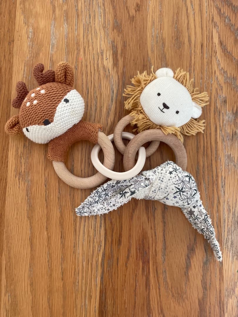 Set of 3 wooden teether rattles