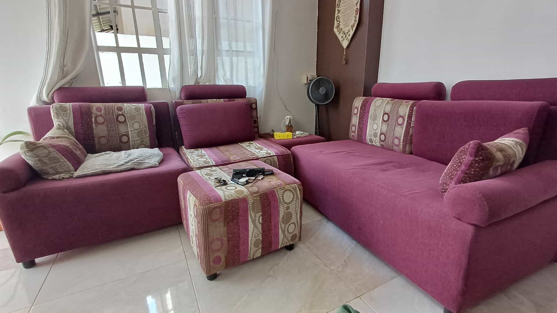 Purple L-Shaped Sectional Sofa with Ottoman
