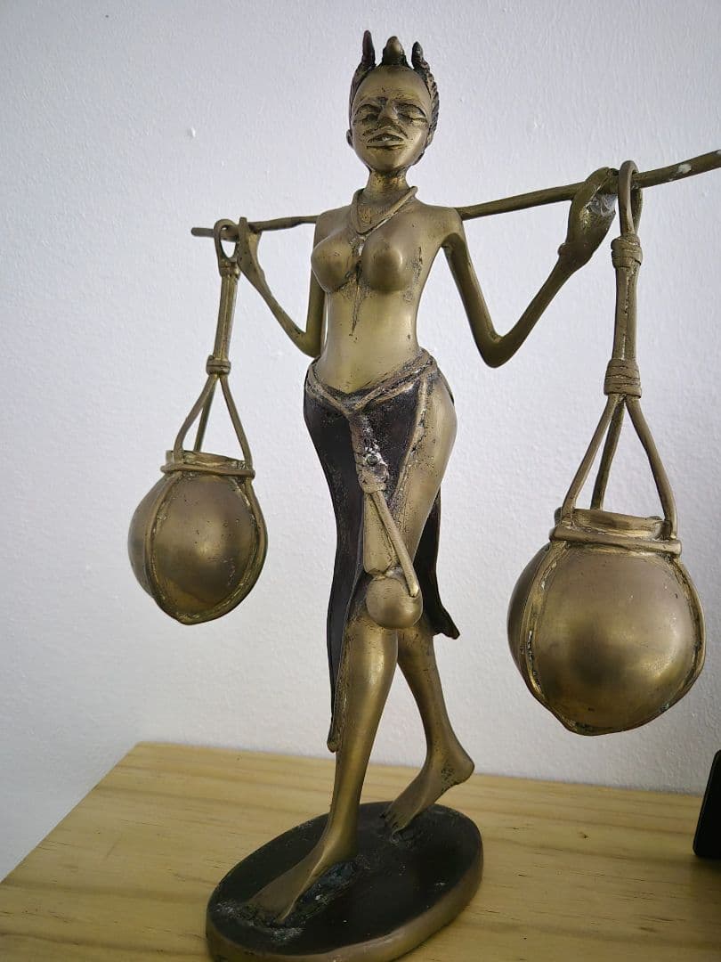 Brass African Woman Statue Carrying Water Pots - Image 1 of 2