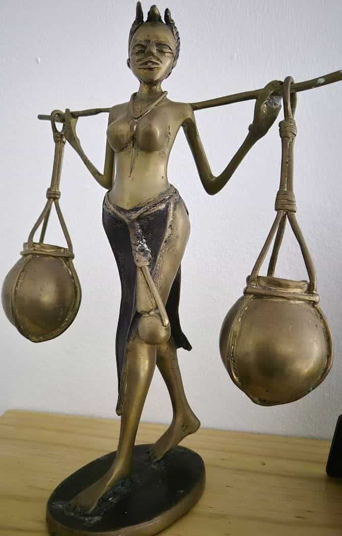 Brass African Woman Statue Carrying Water Pots