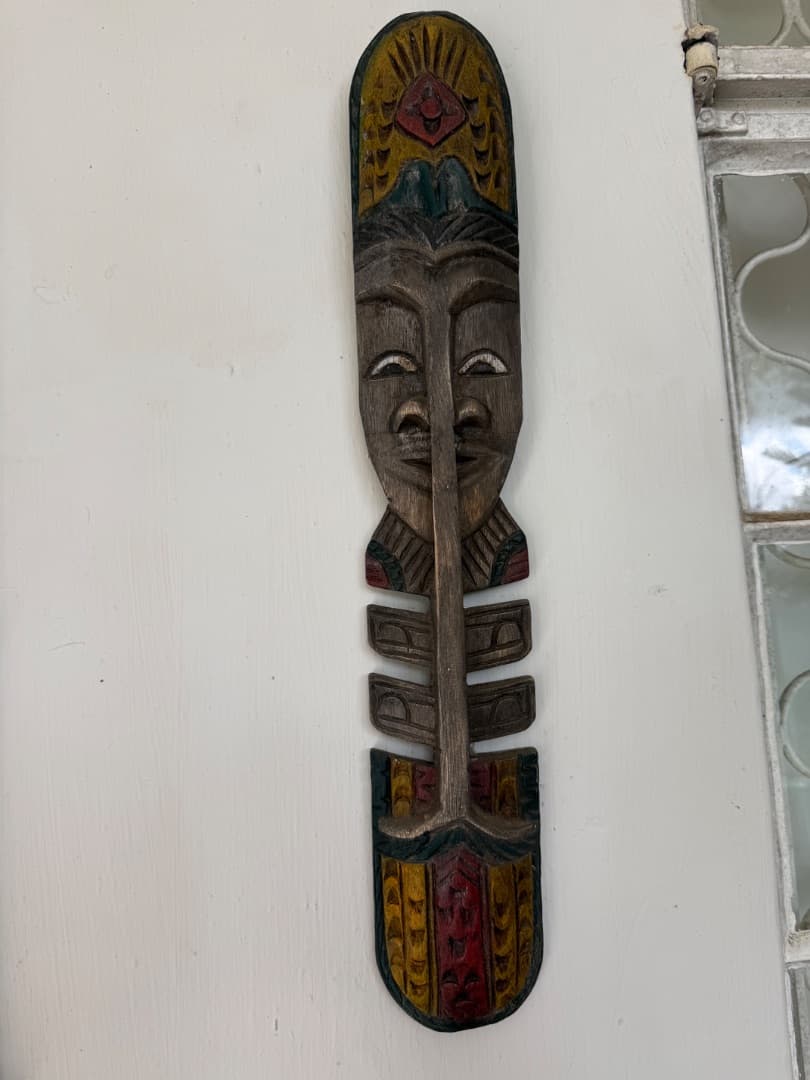 Hand-Carved Wooden Wall Mask - Image 1 of 2