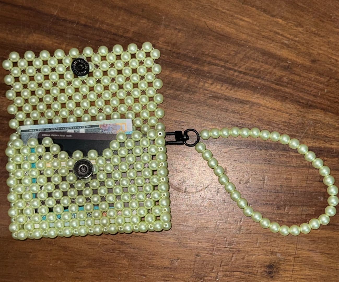Handmade Pearl Green Beaded Card Holder - Image 1 of 4