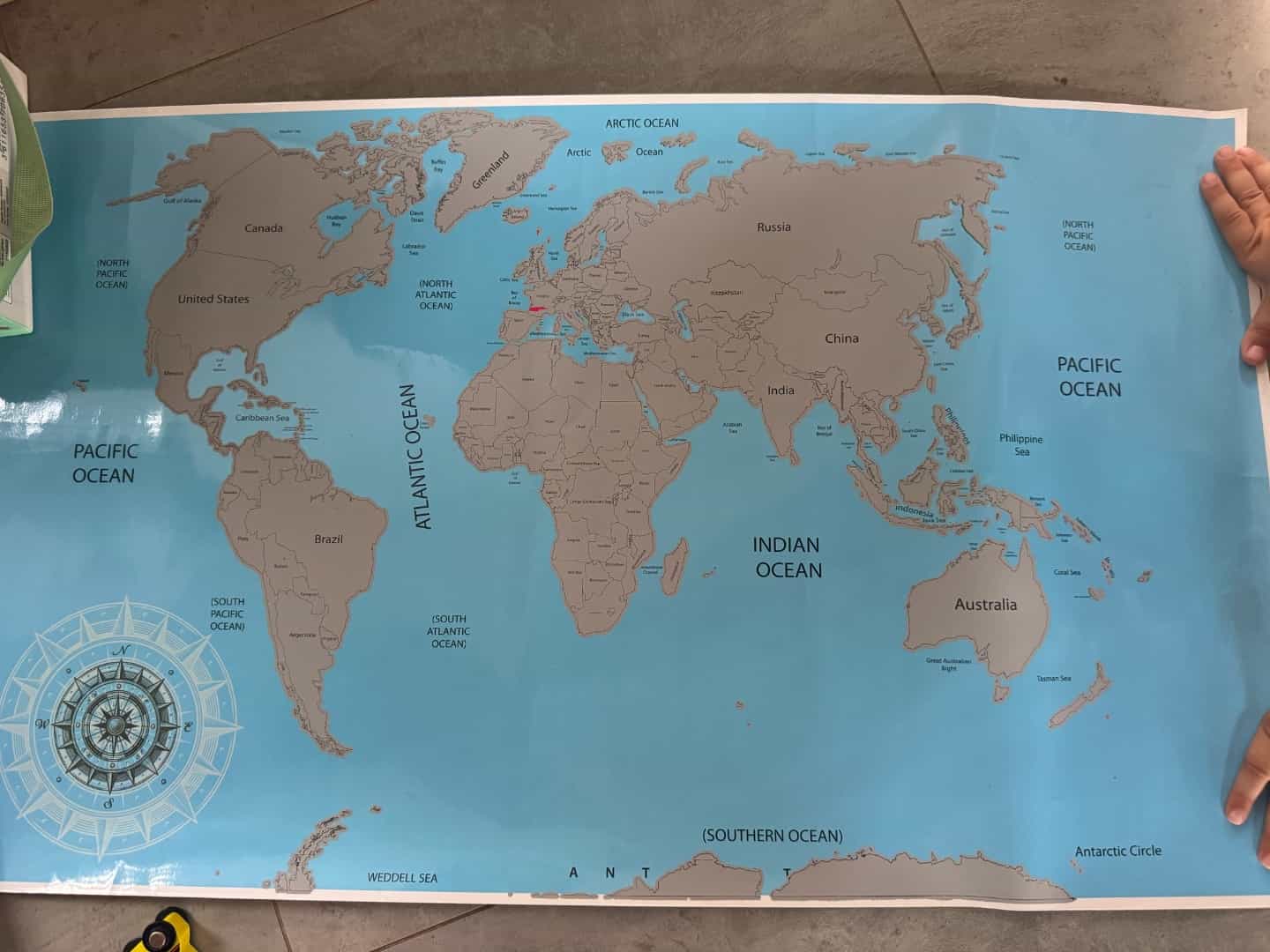 Scratch Map World Poster Blue Gray Countries