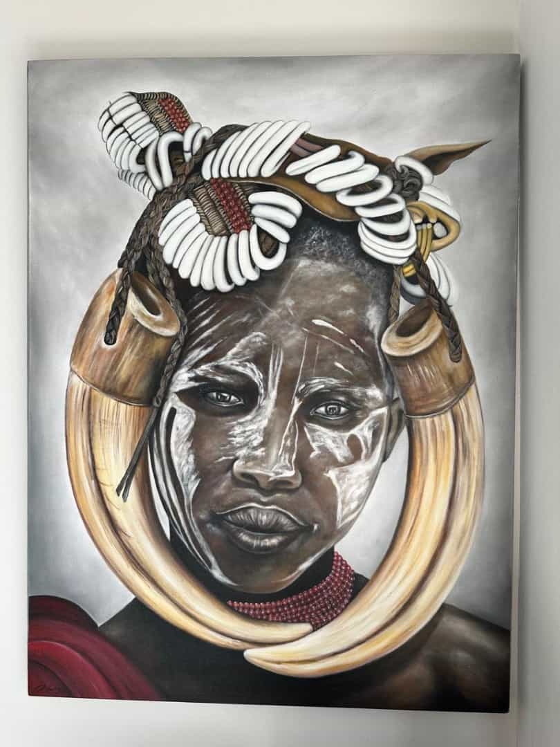 Original Painting Omo Valley Warrior Portrait 91x120cm