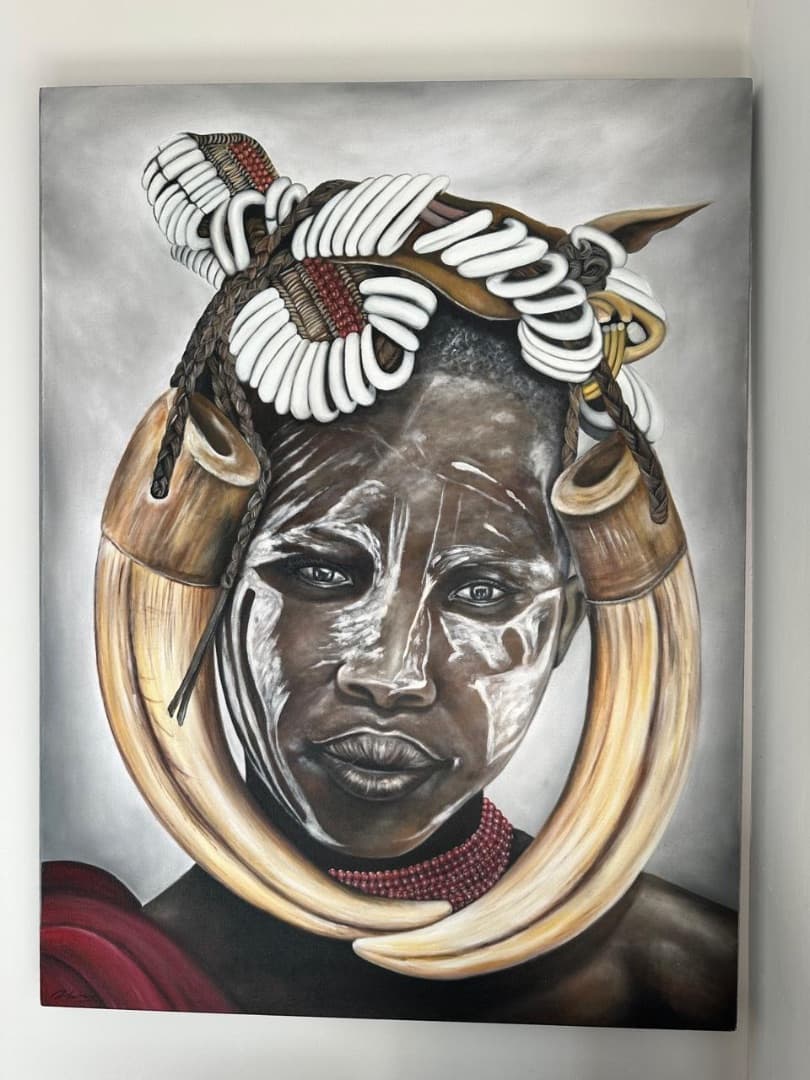 Original Painting Omo Valley Warrior Portrait 91x120cm - Image 1 of 4