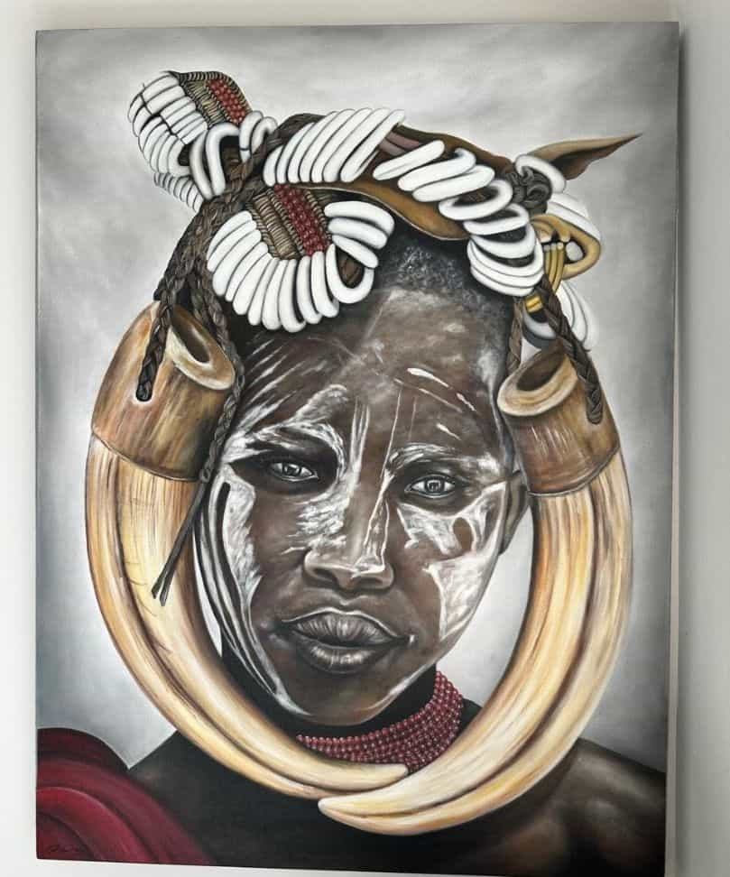 Original Painting Omo Valley Warrior Portrait 91x120cm