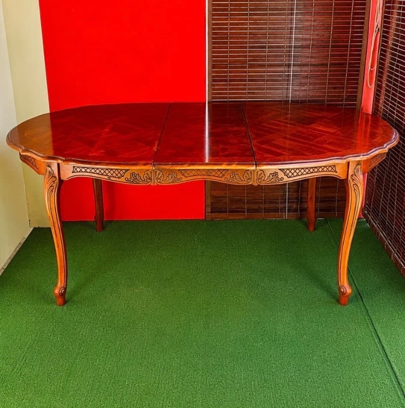 Extendable Wooden Dining Table with Carved Details - Image 1 of 3
