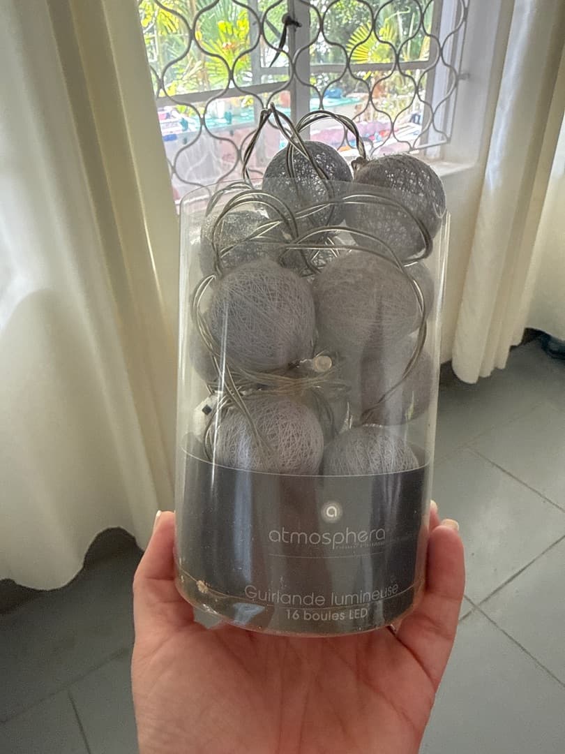 Atmosphera LED String Lights 16 Cotton Balls Gray - Image 1 of 1