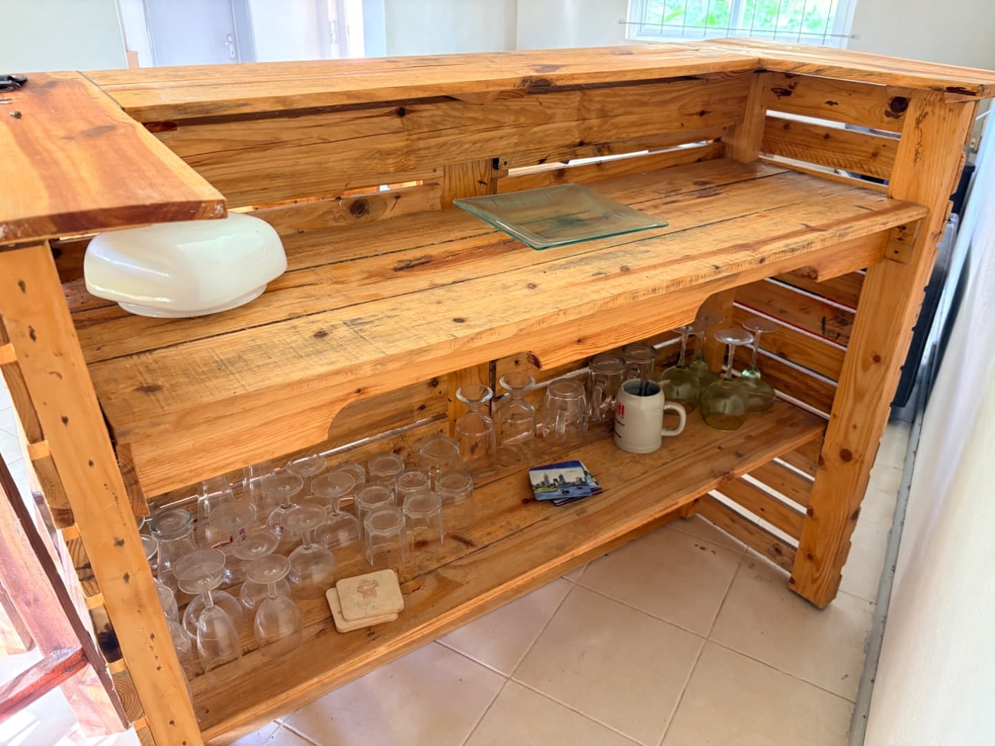 Handmade Wooden Pallet Bar with 3 Stools - Image 1 of 5
