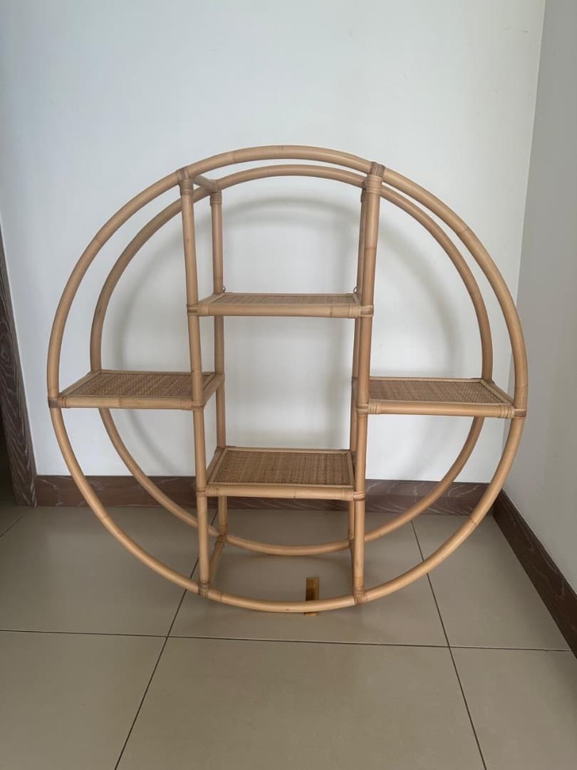 Round Rattan Wall Shelf 99cm - Image 1 of 2