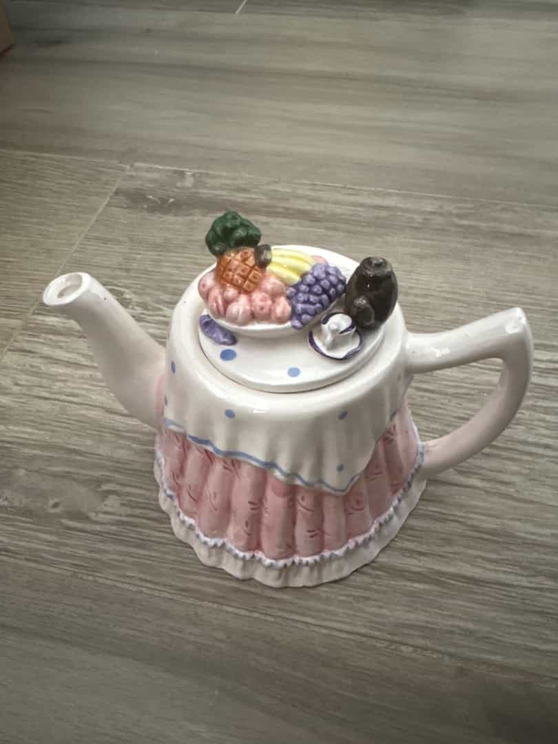 Decorative Ceramic Teapot with Fruit Design Pink White