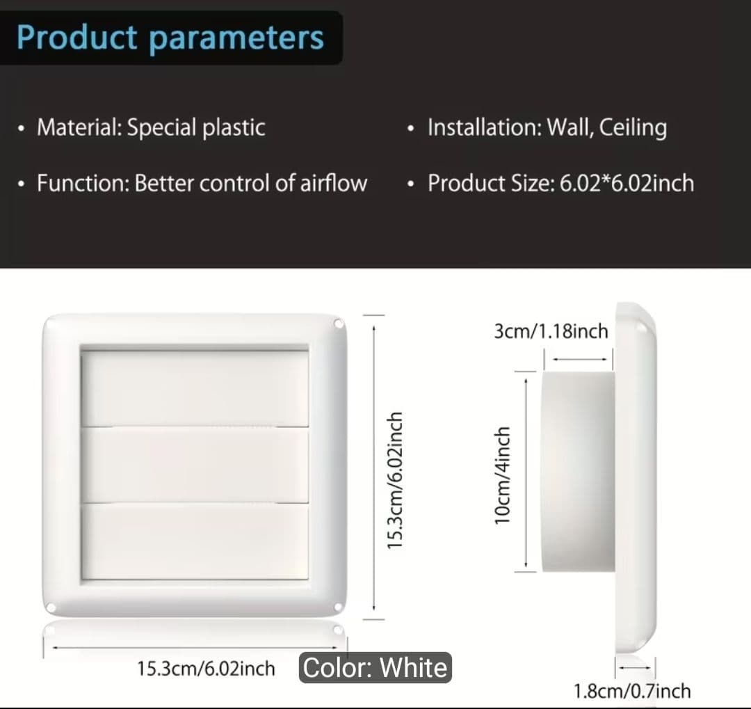 4-Inch Square Louvered Vent Cover - White Plastic - Image 1 of 2